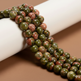 1 String 8mm Round Unakite Gemstone Beads
