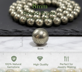1 String 8mm Round Pyrite Gemstone Beads