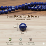 1 String, 8mm Round Lapis Gemstone Beads
