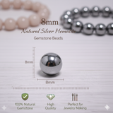 1 String 8mm Silver Hematite Gemstone Beads