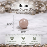 1 String Natural Quartz Beads String, Round 8mm