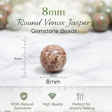 1 String 8mm Round Venus Jasper Gemstone Beads