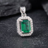 92.5 Sterling Silver Green Emerald Cut Pendant
