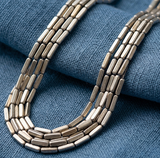 50 Gm Metal Hammered Rectangle Tube Beads Silver 6x2 mm