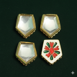 4 Pcs, 23x29mm, Kundan Connectors Golden