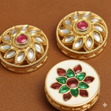 4 Pcs, 24mm Kundan Connectors Golden