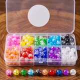 200pcs 8mm Crackle Round Acrylic Beads 10 Grid Box DIY Kit For Jewellery Making