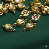 10 Pcs, 9x7mm, Kundan Connectors Golden