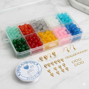 500 Pcs, 6mm Glass beads Trans With Metal Findings, Elastic and Nylon Thread for Jewellery Making DIY Kit