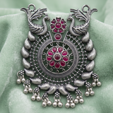 German Silver Maharani Peacock Pendant