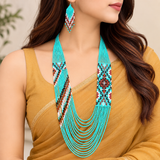 Handcrafted Turquoise Multistrand Beaded Necklace Set