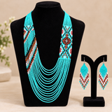 Handcrafted Turquoise Multistrand Beaded Necklace Set