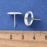 10 Pcs Brass Ear Studs Settings Silver Color Plated Tray 12mm