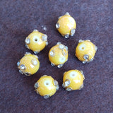 20 Pcs, 12mm Glass Kundan Beads Round Yellow