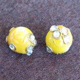 20 Pcs, 12mm Glass Kundan Beads Round Yellow