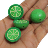 10 Pcs, Wooden Colored Half Lemon Beads Green