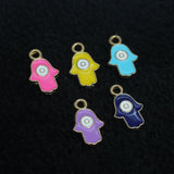 10 Pcs Assorted Hamsa Hand Charms Multicolor 9x15mm