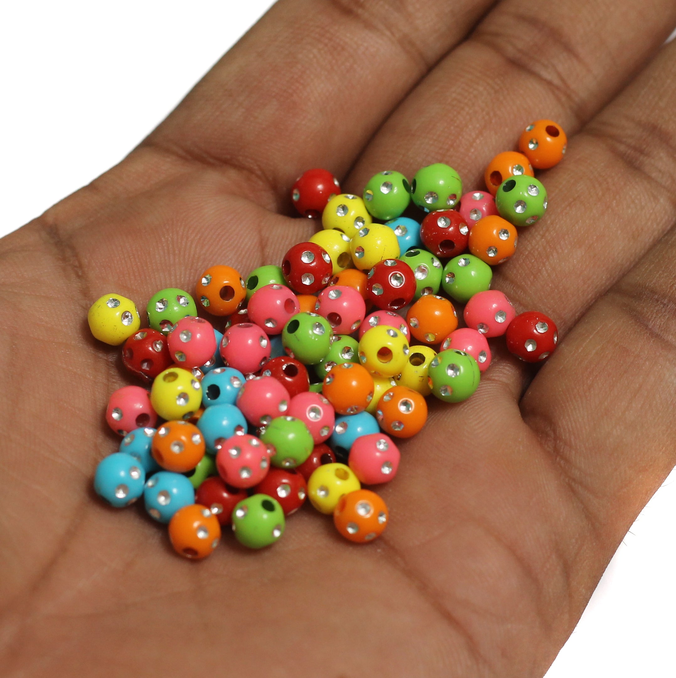 500 Pcs 5mm Acrylic Silver Dotted Round Beads MultiColor