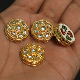 4 Pcs  17mm Kundan Spacer Beads Golden