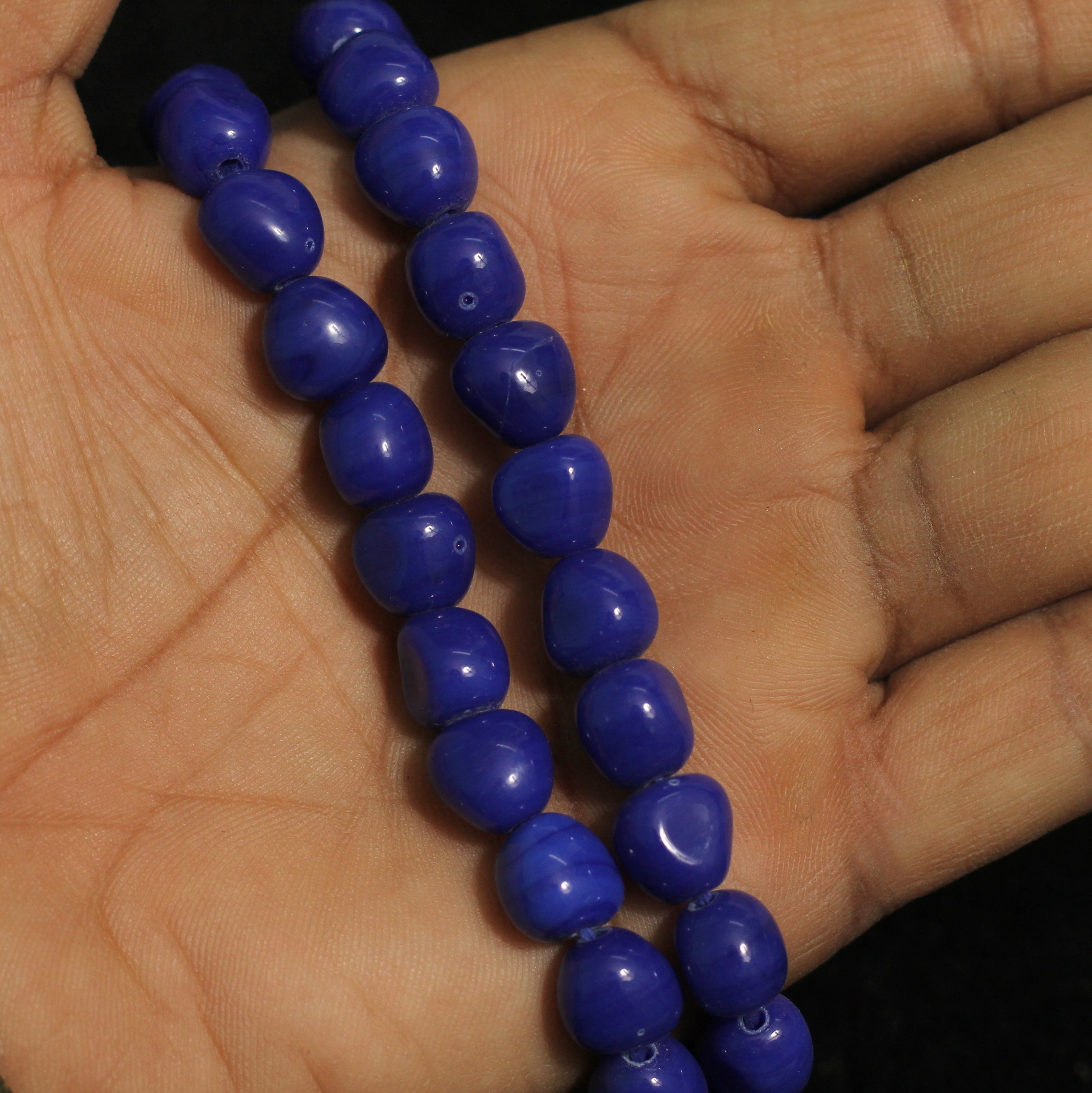 1 String 10mm Glass Tumble Beads Blue