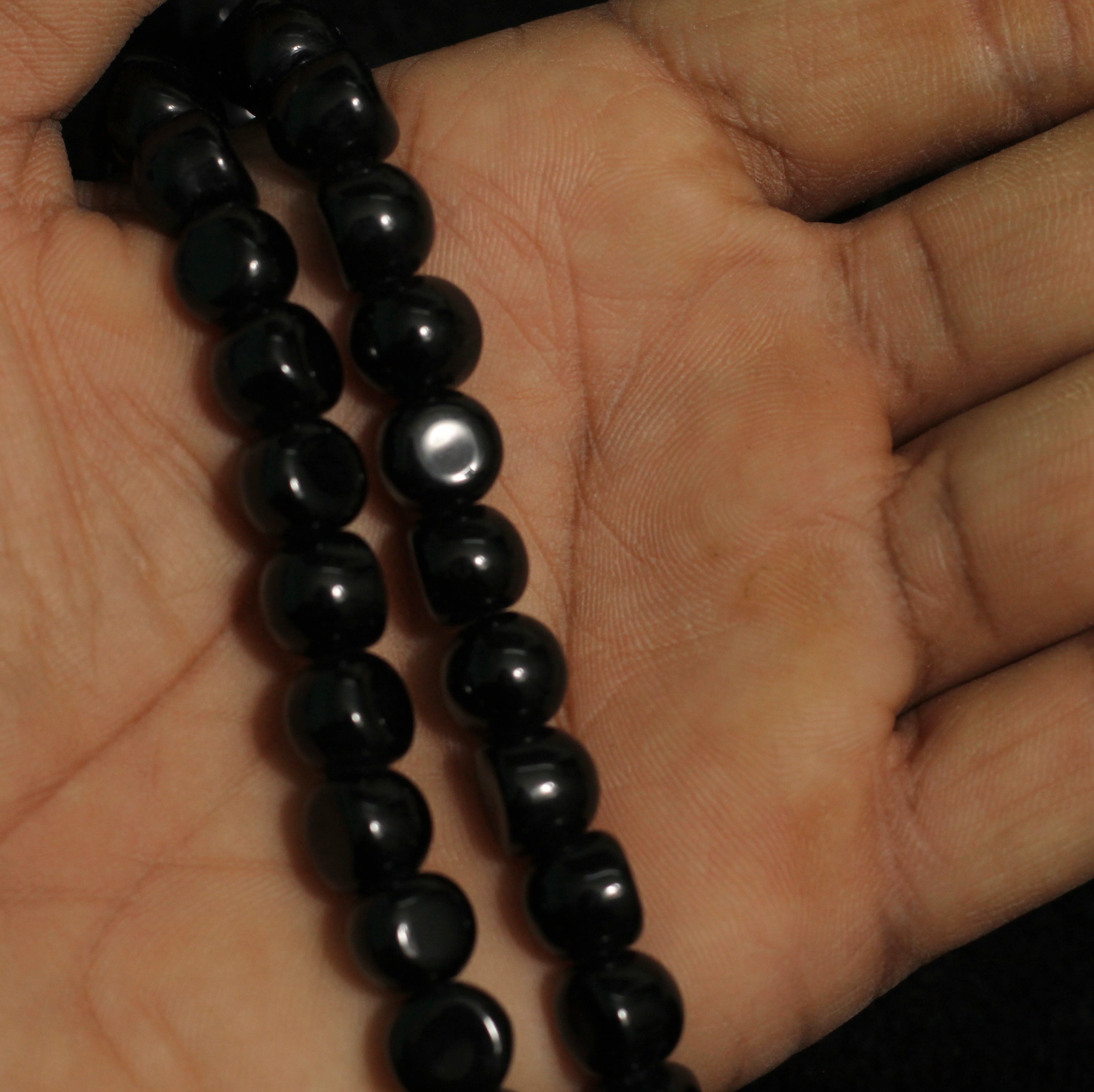 1 String 9mm Glass Half Round Beads Black