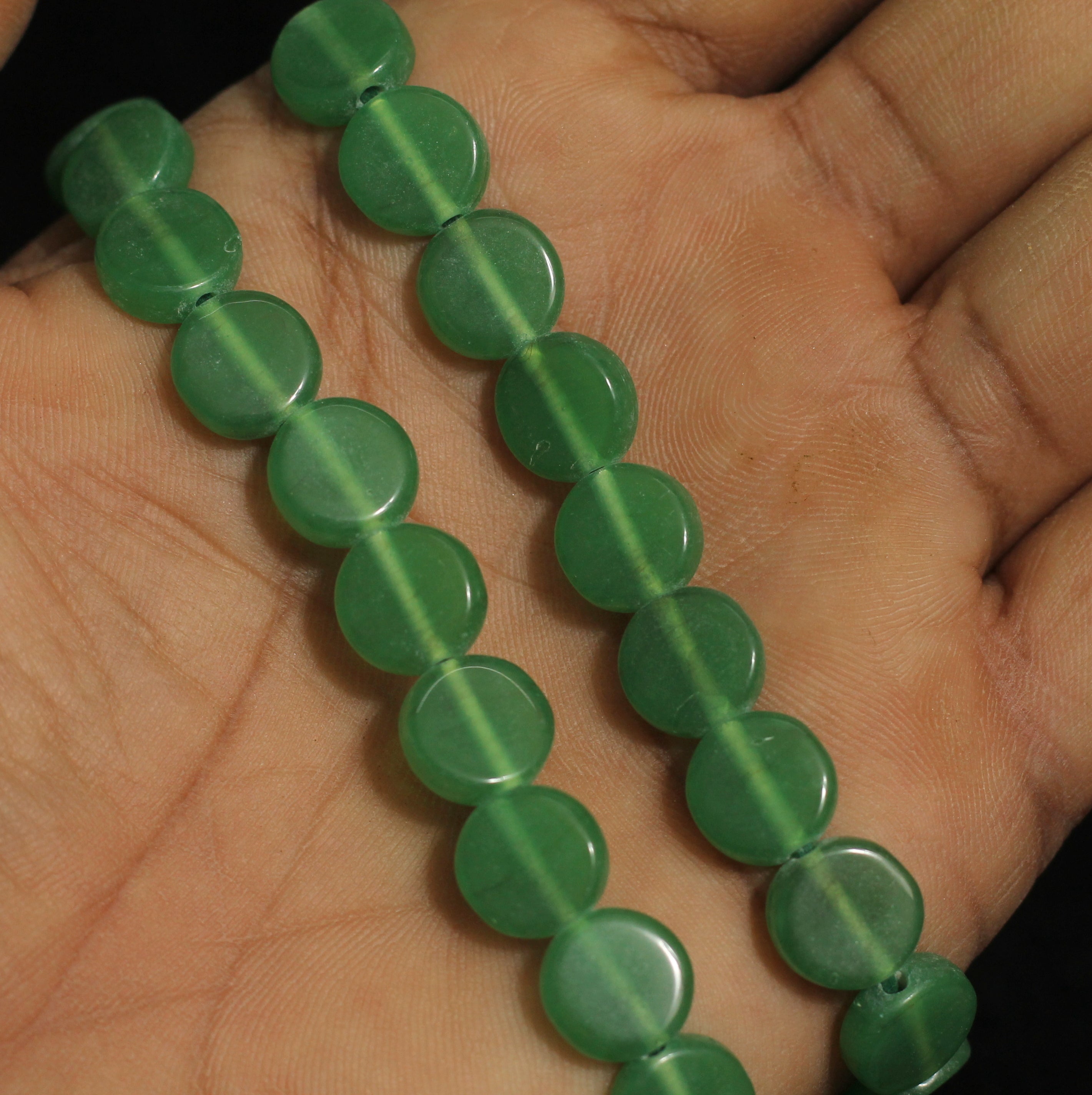 1 String 10mm Glass Disc Beads Green