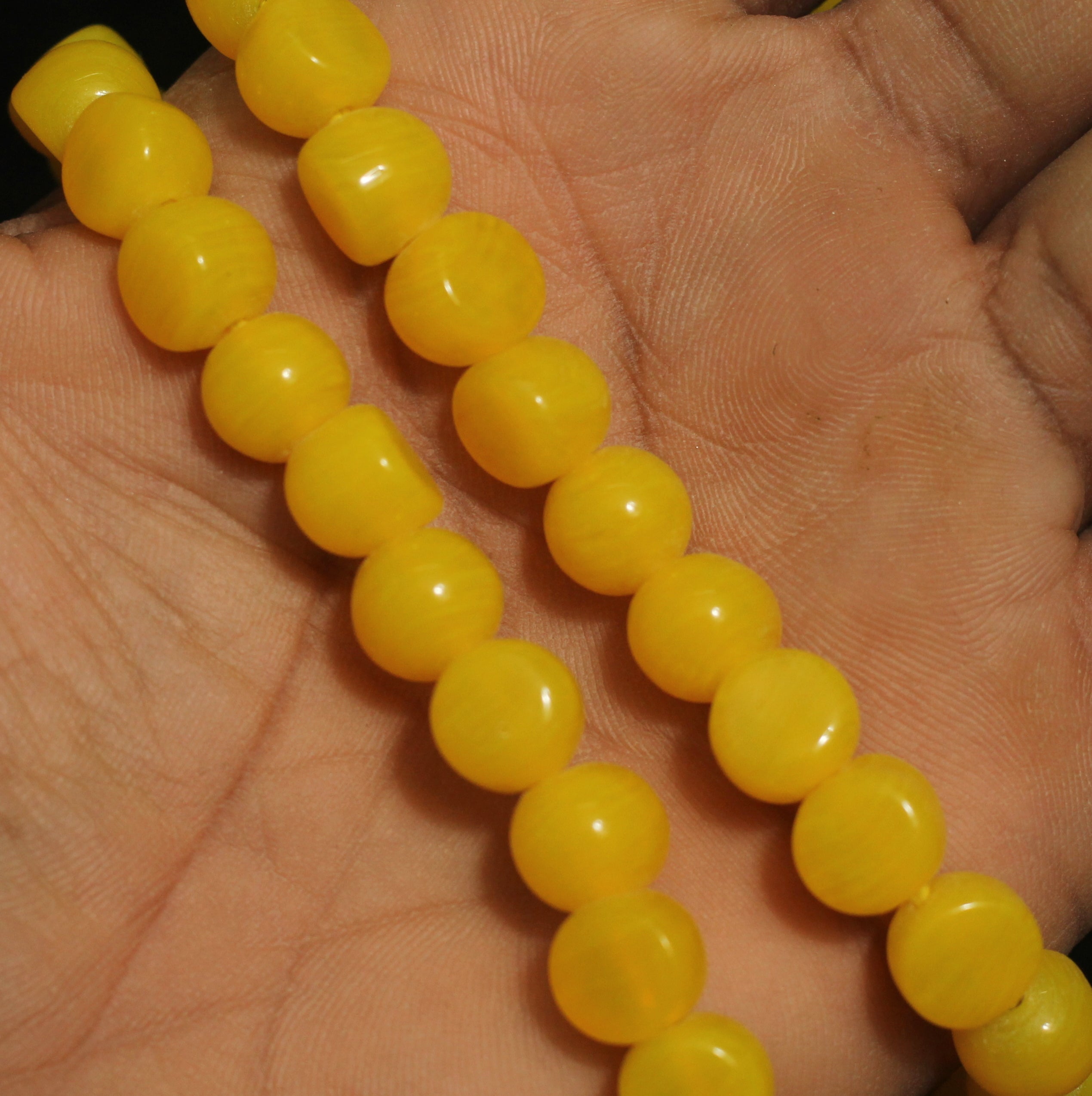 1 String 9mm Glass Half Round Beads Yellow