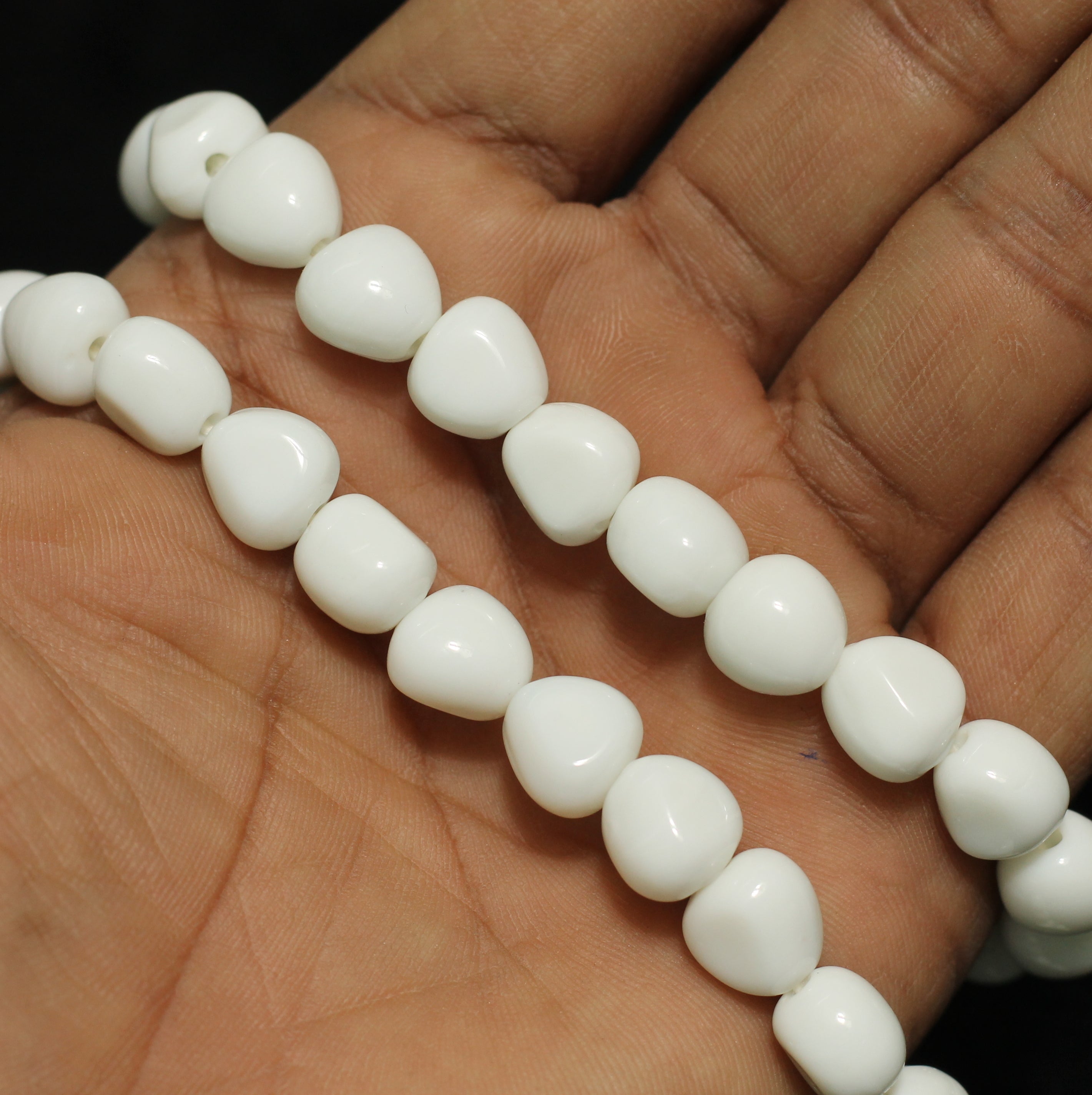 1 String 10mm Glass Tumble Beads White