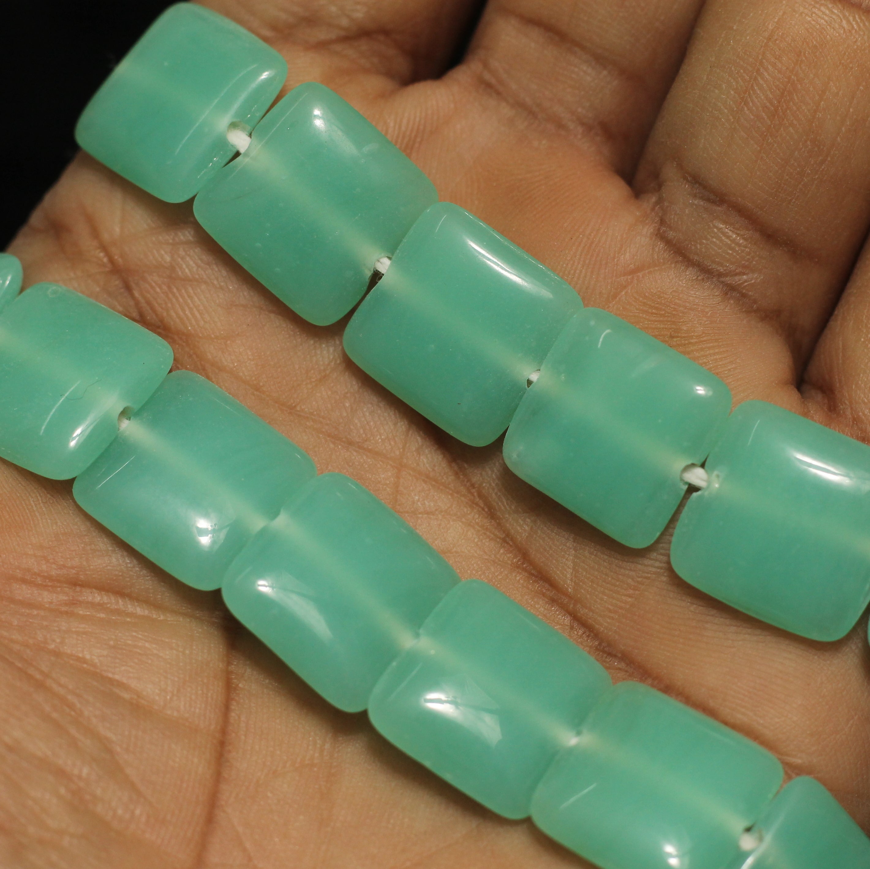 1 String 15mm Glass Square Beads Sea Green