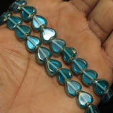 1 Strings 10mm Window Metallic Lining Heart Beads Turquoise