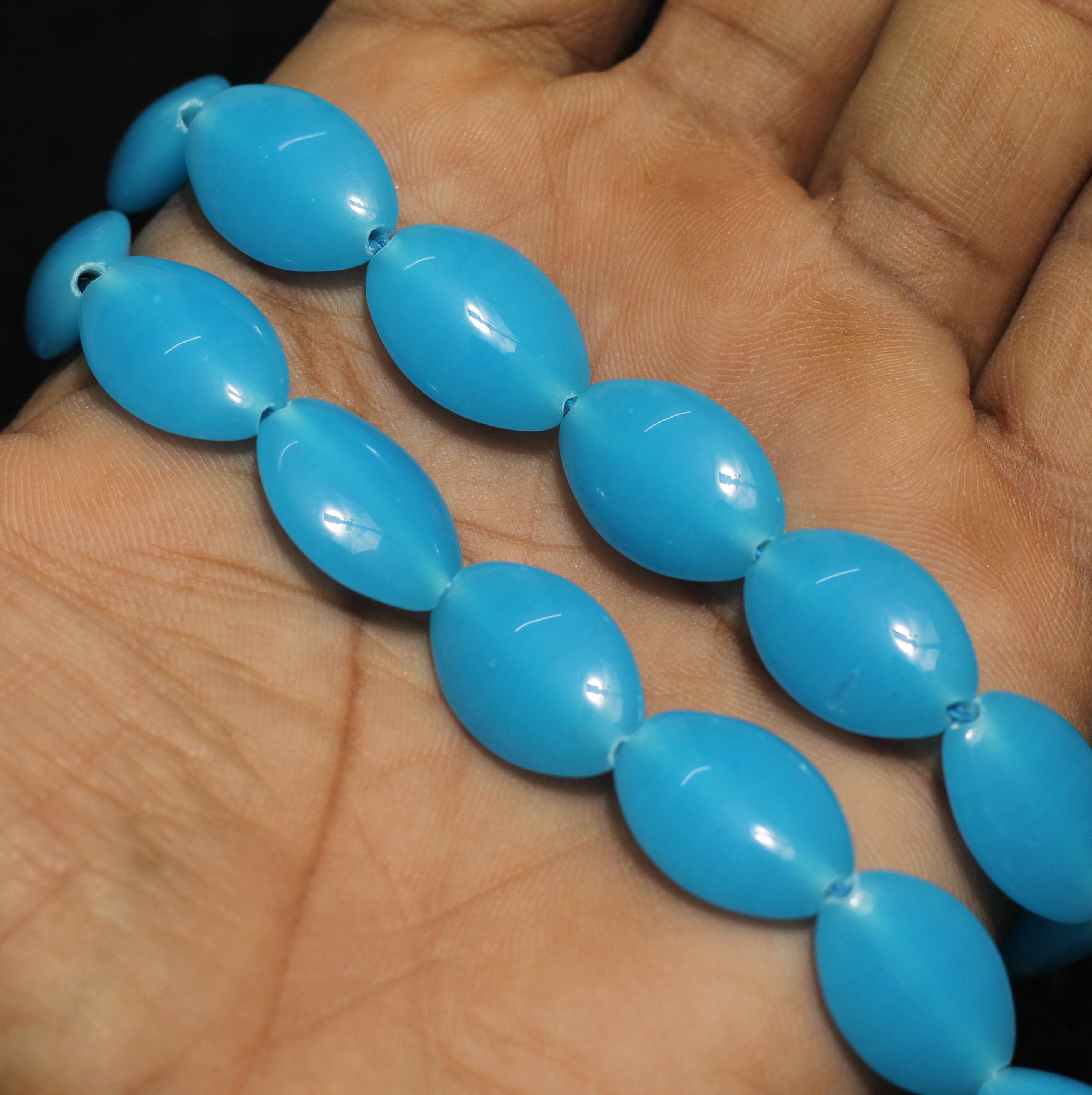 1 String 18X13mm Glass  Oval Beads Sky Blue