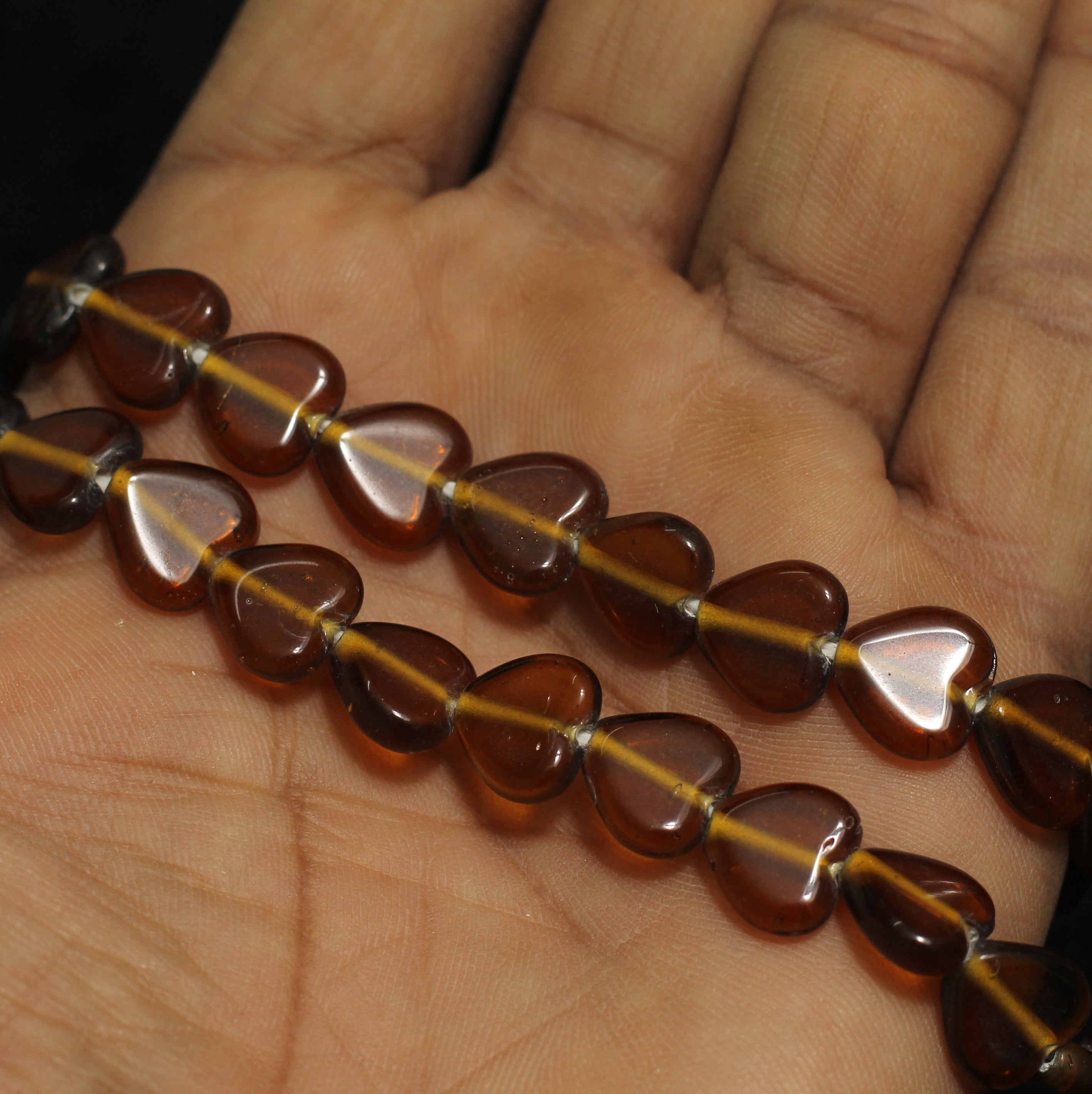 1 String 11X10mm  Glass Heart Beads Topaz