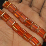 1 String 12mm Glass Window Metallic Square Beads Orange