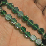 1 String 10mm  Glass Window Metallic Disc Beads Green