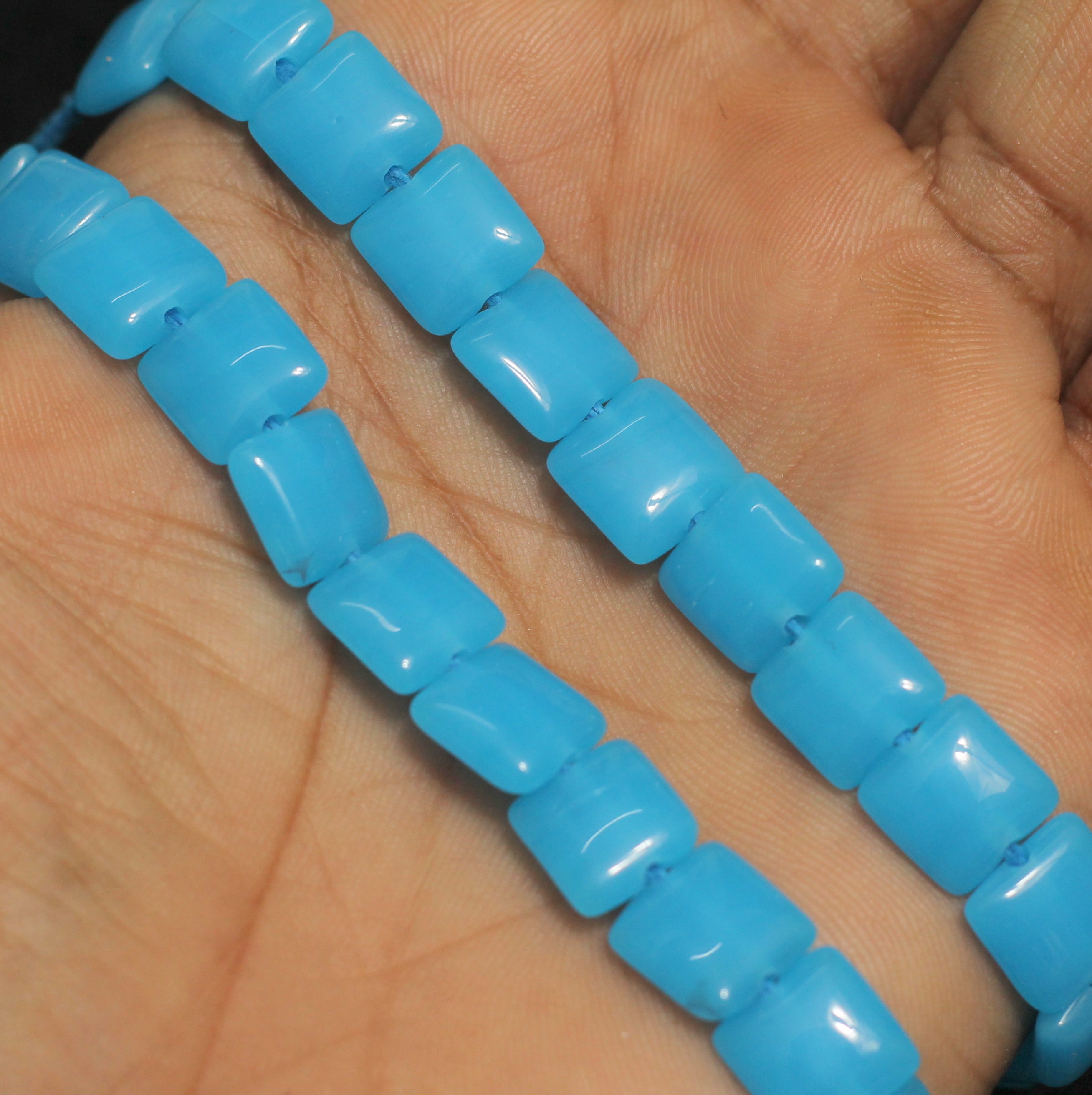1 String 10mm Glass Square Beads Sky Blue