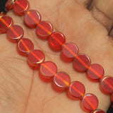 1 String 10mm Glass Window Metallic Disc Beads Red
