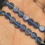 1 String 10mm Glass Window Metallic Disc Beads Blue