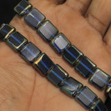 1 String 12mm Glass Window Metallic Square Beads Blue