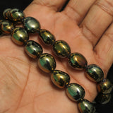 1 String 15X12mm Glass Metallic Oval Beads