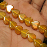 1 String 13X10mm Window Metallic Lining Heart Beads Yellow
