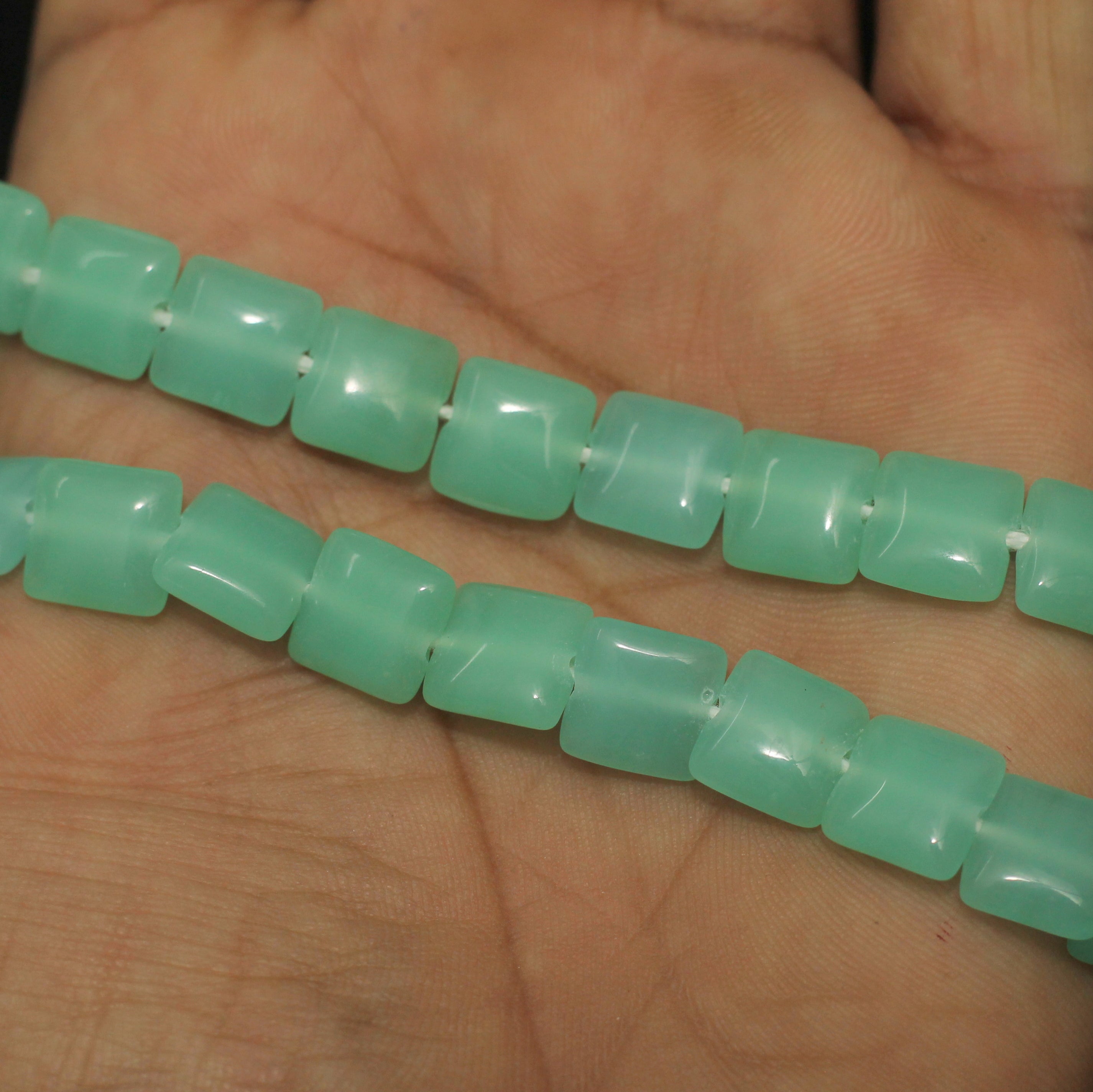 1 String 10mm Glass Square Beads Sea Green