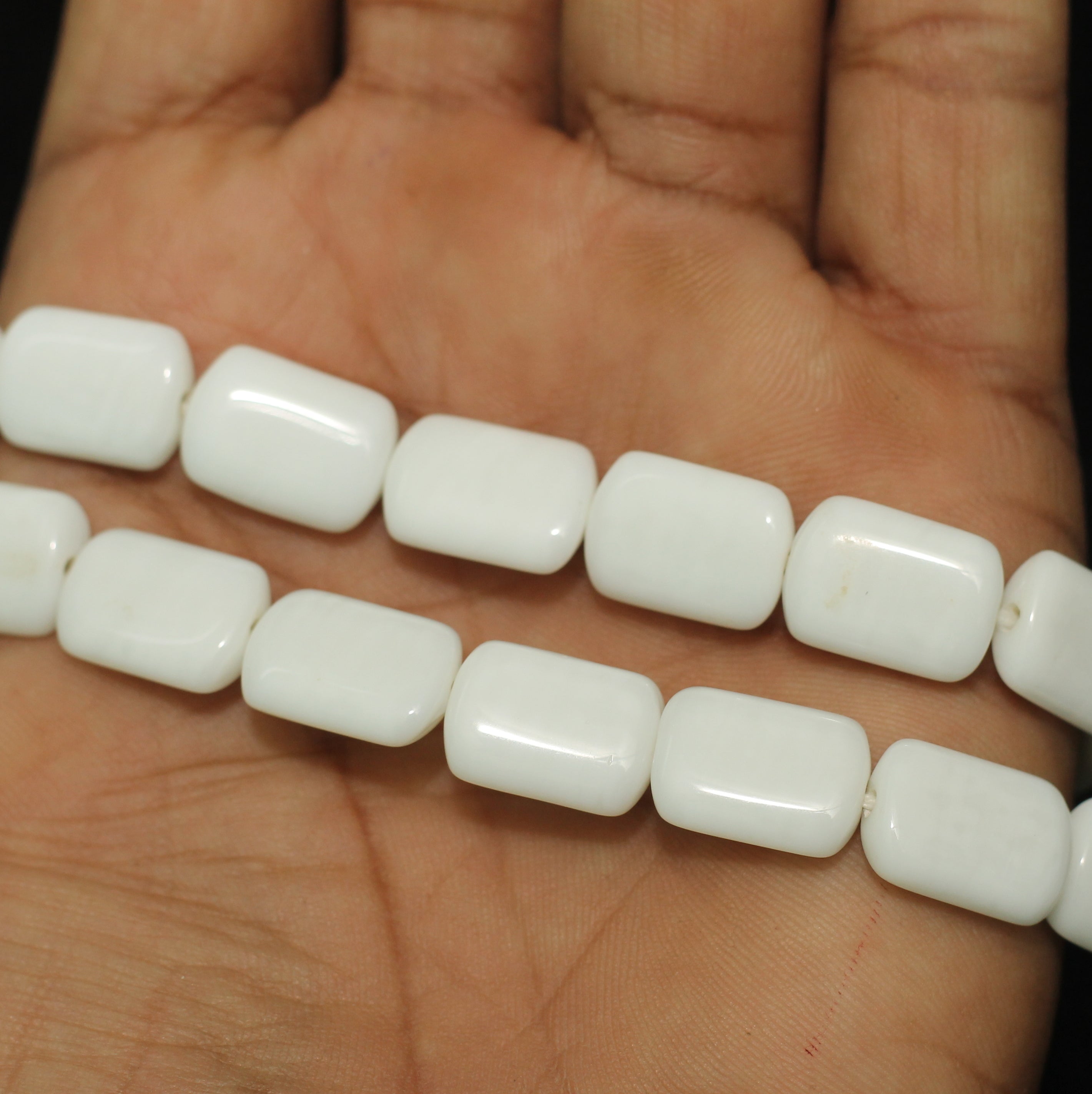 1 String 15X10mm  Glass Rectangle Beads White