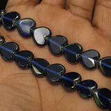 1 String 13X10mm Window Metallic Lining Heart Beads Blue