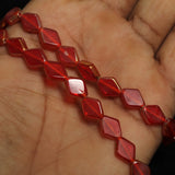 1 String 11X8mm Window Metallic Lining Flat Diamond Beads Red