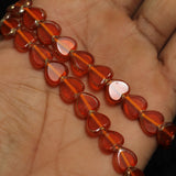 1 String 10mm Window Metallic Lining Heart Beads Orange