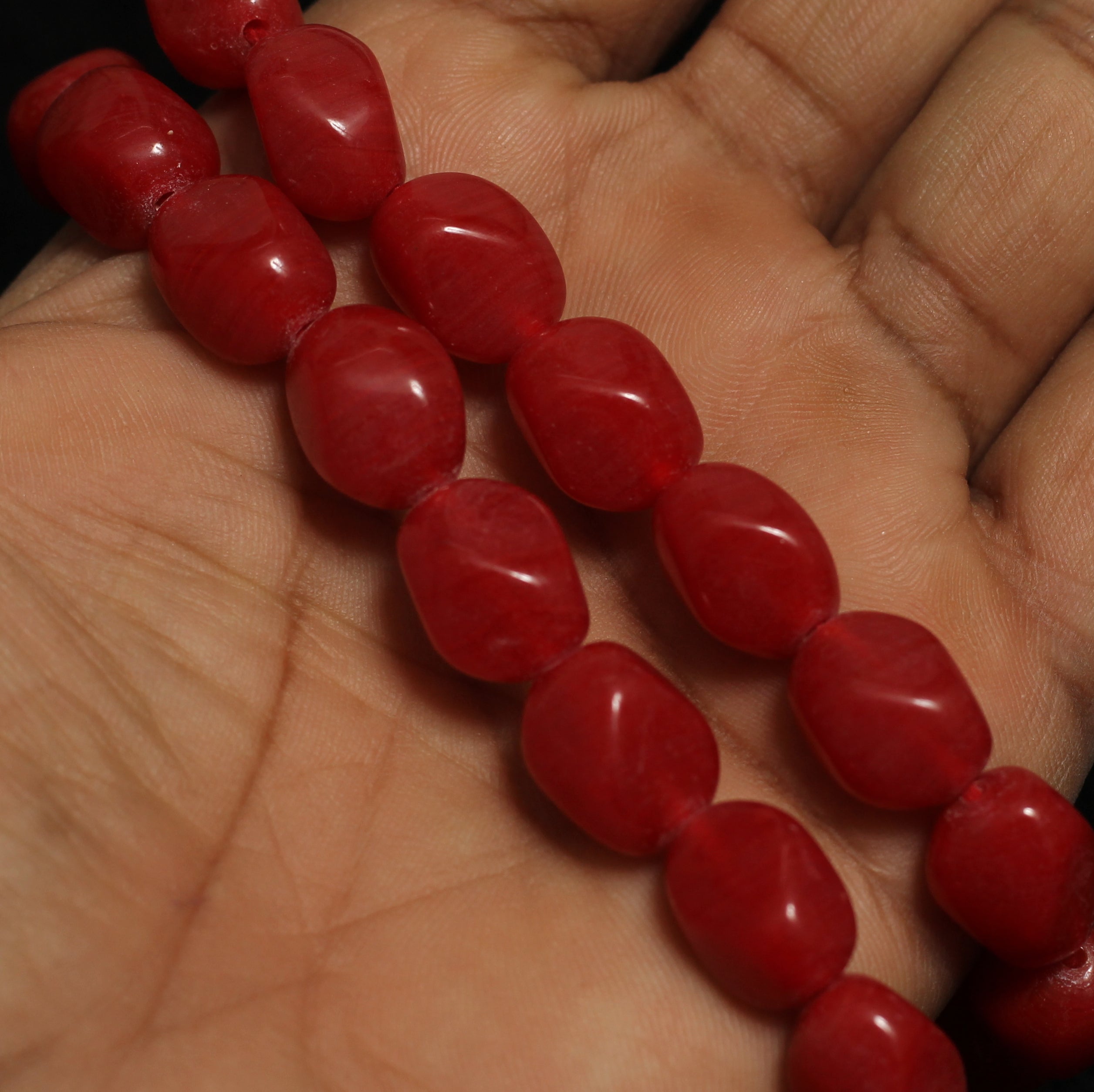 1 String 16X12mm Glass Tumble Beads Red