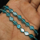 1 String 11X8mm Window Metallic Lining Flat Diamond Beads Turquoise