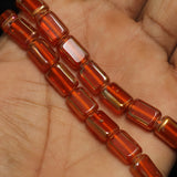 1 String 12X9mm Window Metallic Lining Flat Rectangle Beads Orange