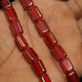 1 String 12X9mm Window Metallic Lining Flat Rectangle Beads Red