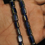 1 String 12X9mm  Window Metallic Lining Flat Rectangle Beads Blue